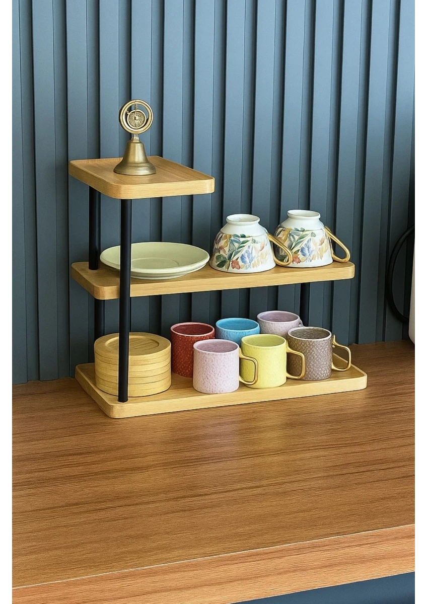 3 Katlı Bambu Düzenleyici Raf | Metal Ayaklı Şık ve Dayanıklı Baharatlık Sunum Stand 32,5 cm
